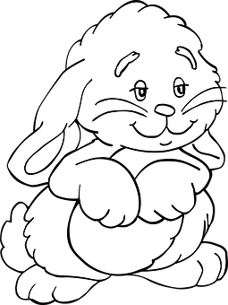 Smiling Cartoon Rabbit Line Art PNG