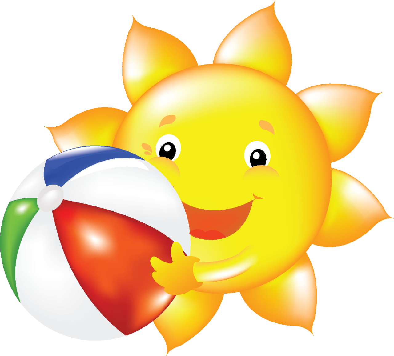 Smiling Cartoon Sun With Beach Ball.png PNG