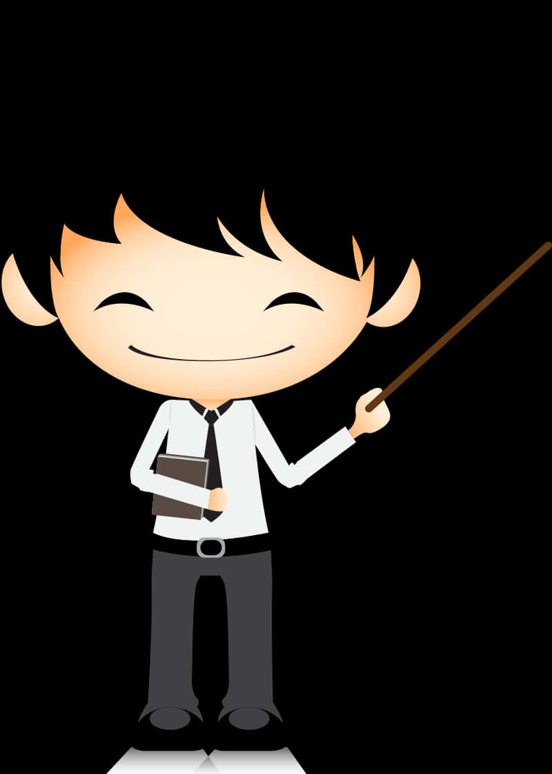 Download Smiling Cartoon Teacher Holding Pointer | Wallpapers.com