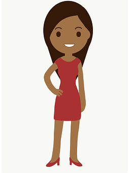 Smiling Cartoon Womanin Red Dress PNG