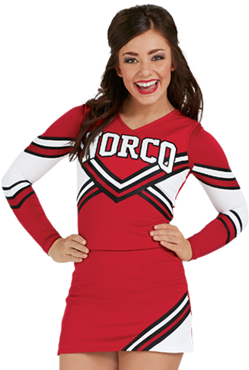 Smiling Cheerleaderin Redand White Uniform PNG