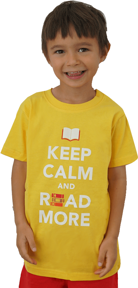 Smiling Child Yellow Reading Shirt PNG