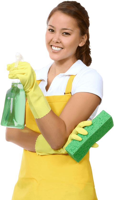 Smiling Cleaner With Spray Bottle And Sponge.png PNG