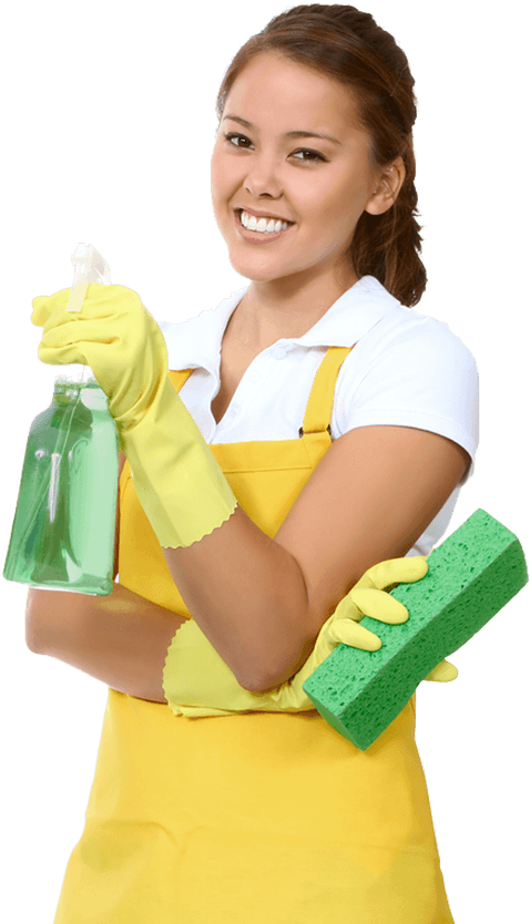 Smiling Cleaner With Spray Bottle And Sponge PNG