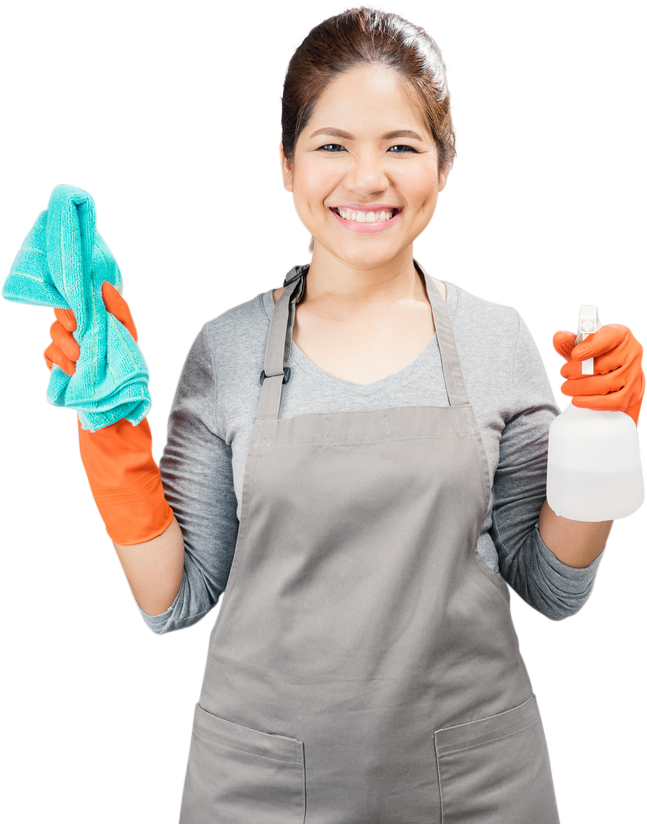 Smiling Cleaner With Spray Bottleand Cloth PNG