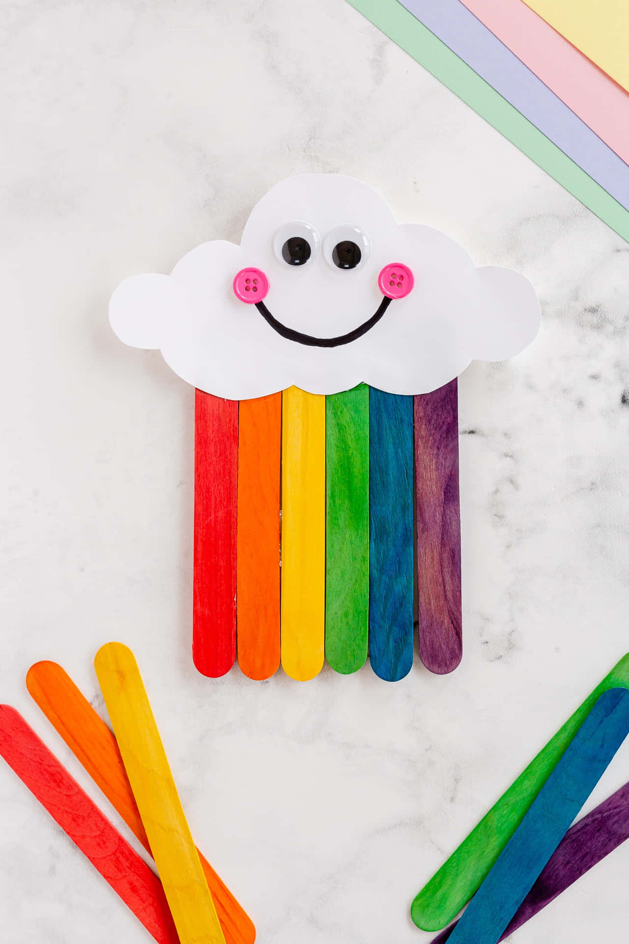 Smiling Cloud Rainbow Popsicle Sticks Craft Wallpaper