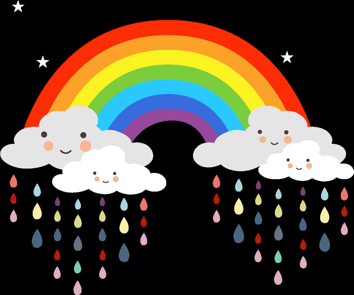 Download Smiling Clouds Rainbow Rain Illustration | Wallpapers.com