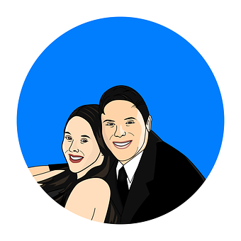 Smiling Couple Cartoon Portrait PNG