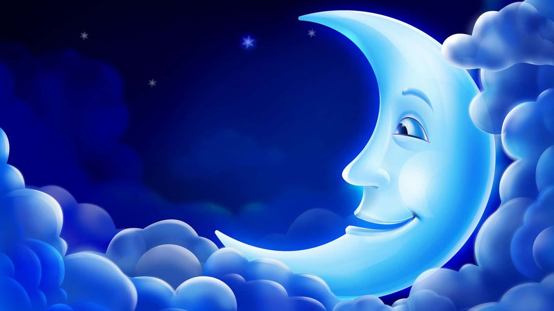Smiling Crescent Moon Among Clouds Wallpaper