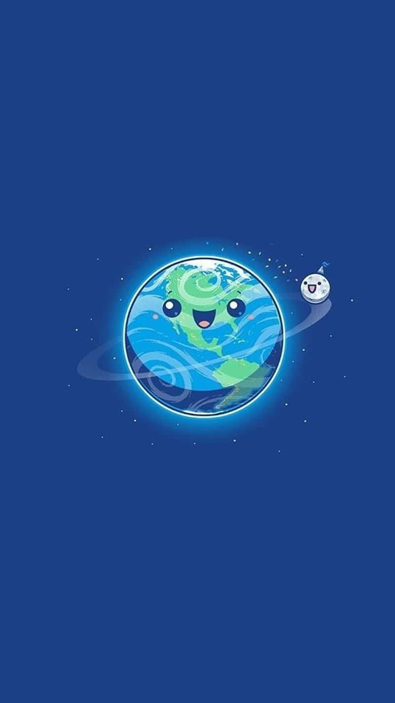 Smiling Earthand Moon Cartoon Wallpaper Wallpaper