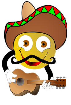 Smiling_ Emoji_with_ Sombrero_and_ Guitar PNG