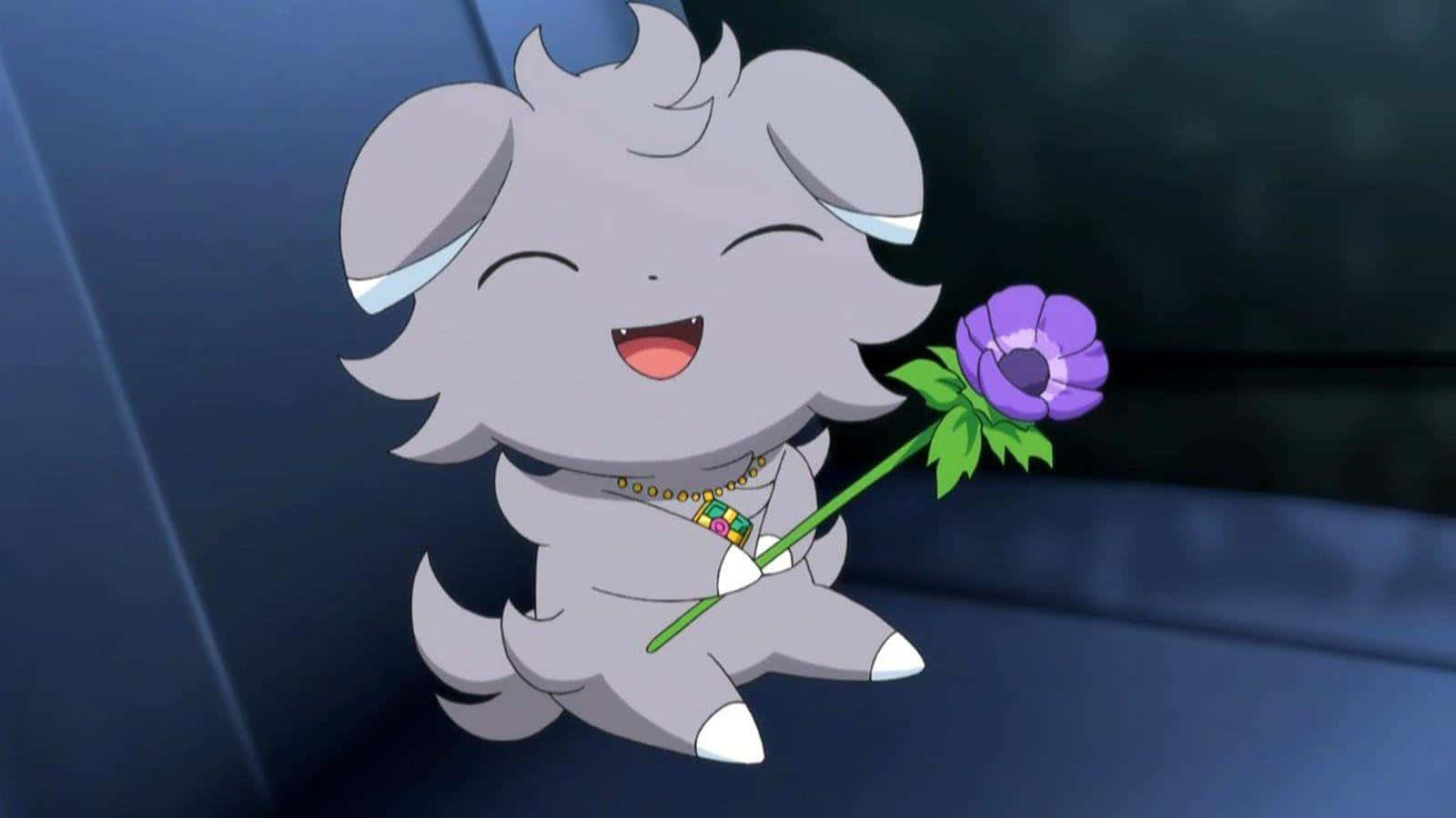 Smiling Espurr Holding A Flower Wallpaper