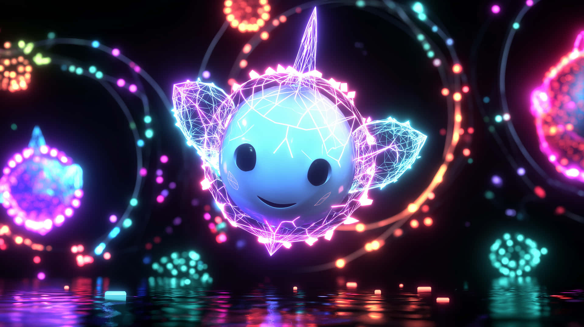 Smiling Geometric Alien Character Floating In Neon Space Wallpaper