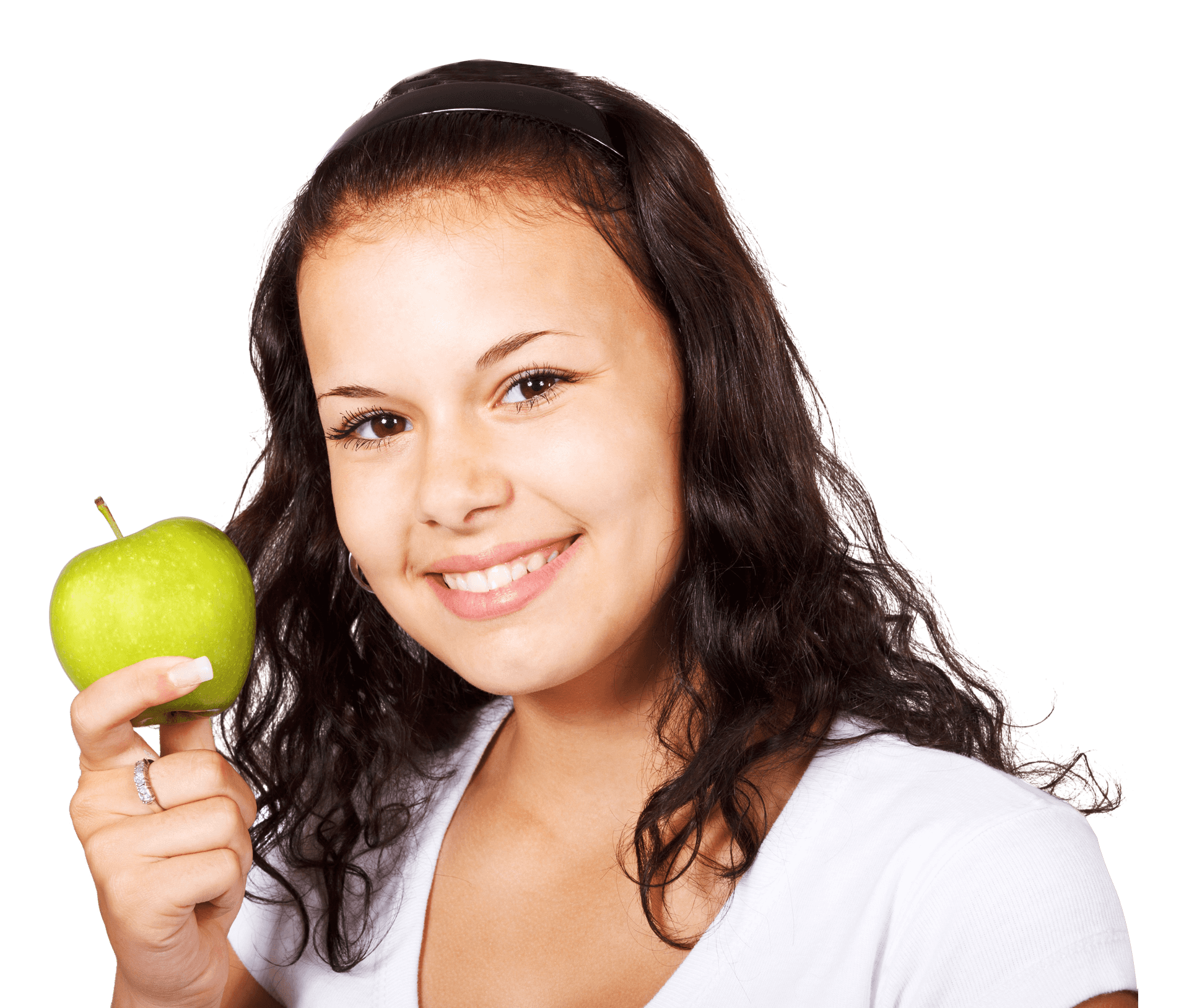 Smiling Girl Holding Green Apple PNG