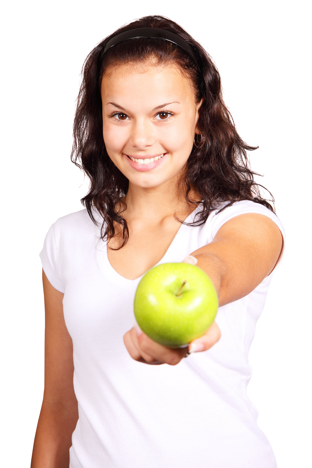 Smiling Girl Holding Green Apple PNG