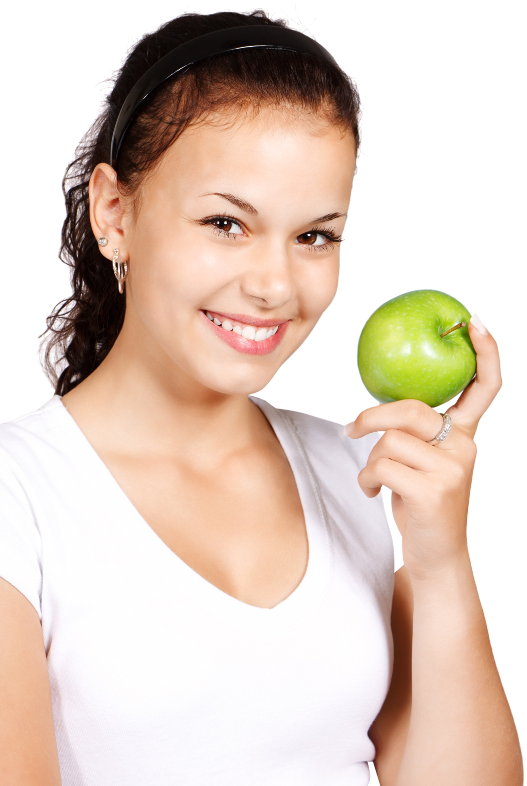 Smiling Girl Holding Green Apple PNG