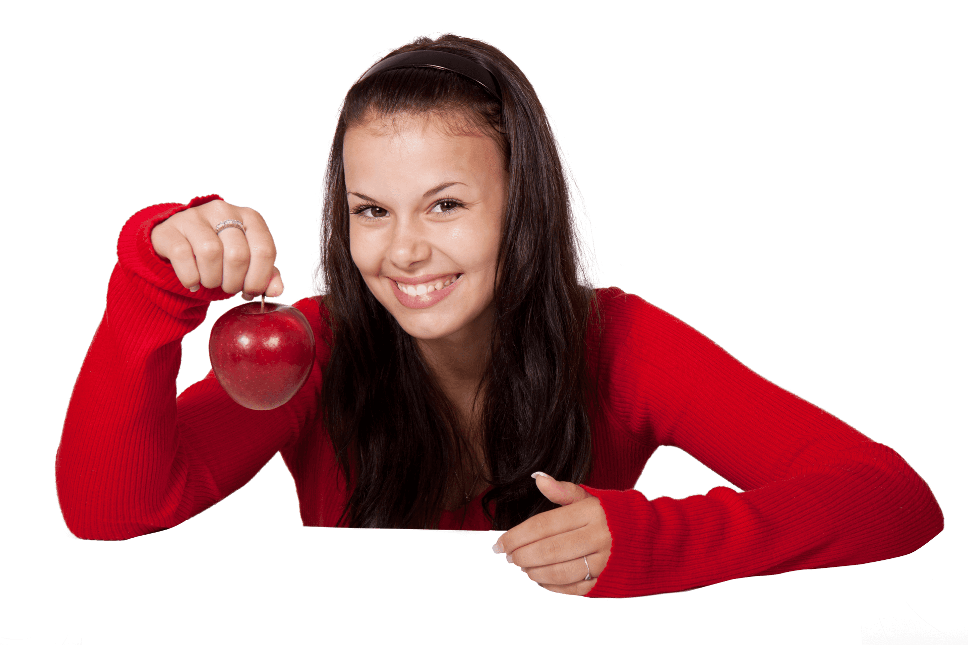 Smiling Girl Holding Red Apple PNG