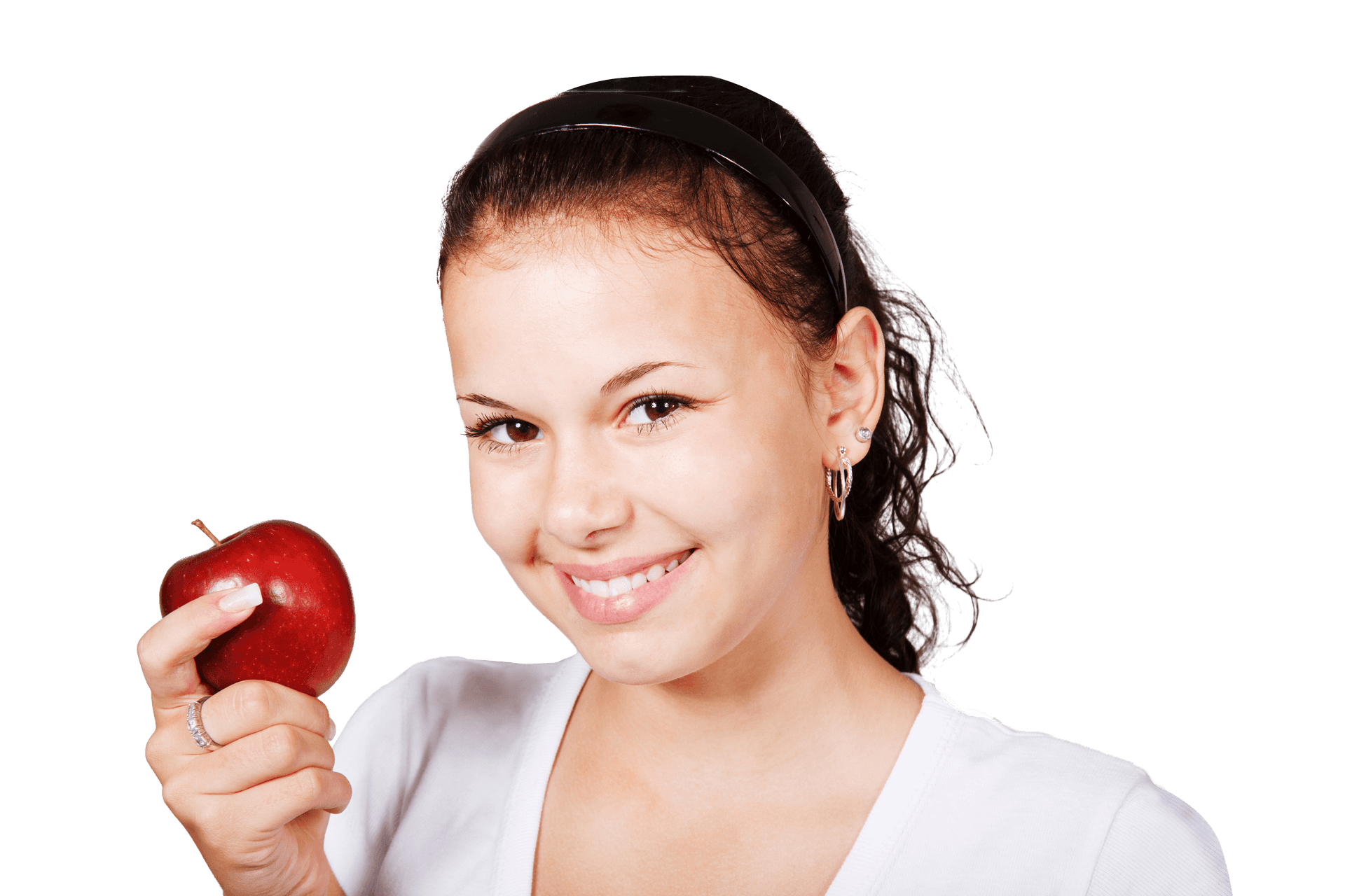 Smiling Girl Holding Red Apple PNG