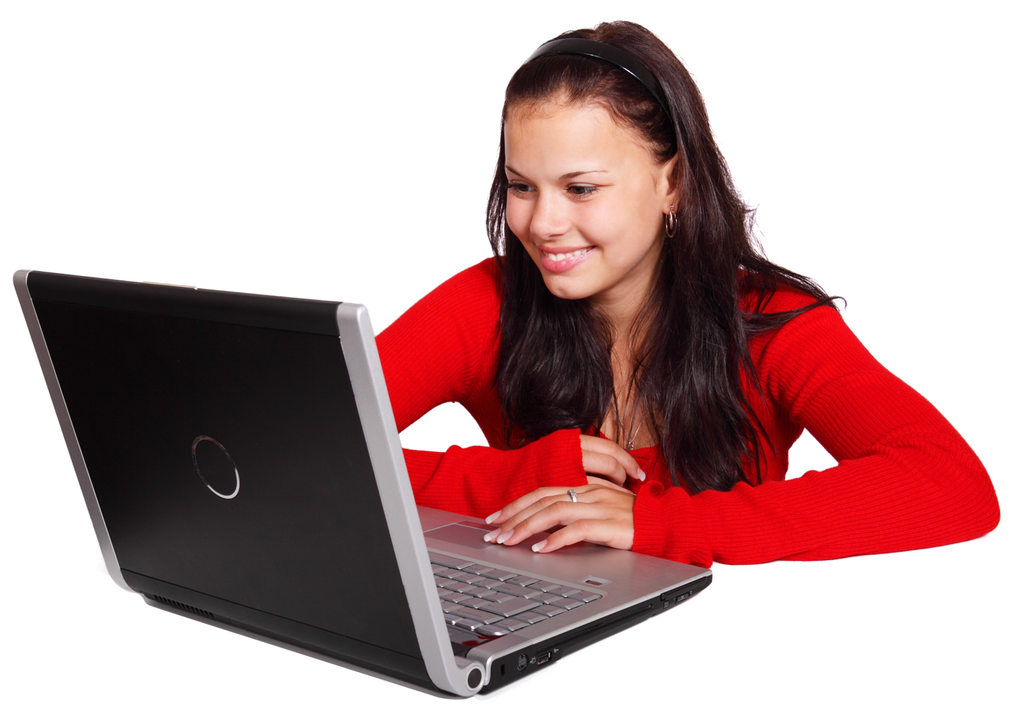 Smiling Girl Using Laptop PNG