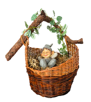 Smiling Gnomein Basket PNG