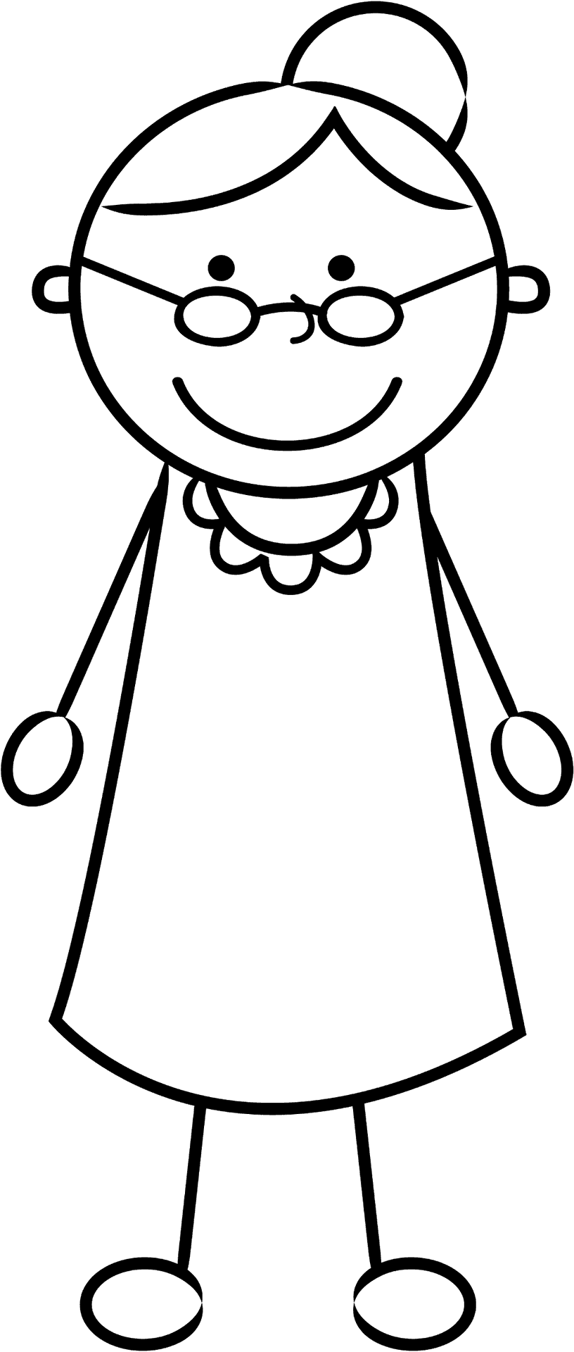 Smiling Grandma Cartoon Outline PNG