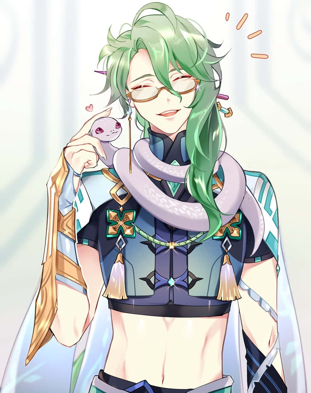 Smiling Green Haired Anime Characterwith Glassesand Snake Wallpaper