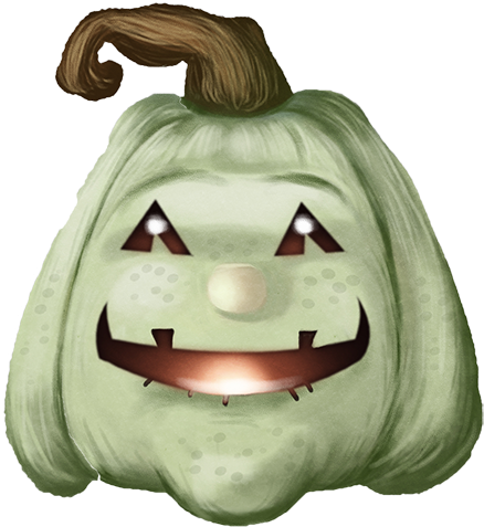 Smiling Green Jack O Lantern Face PNG