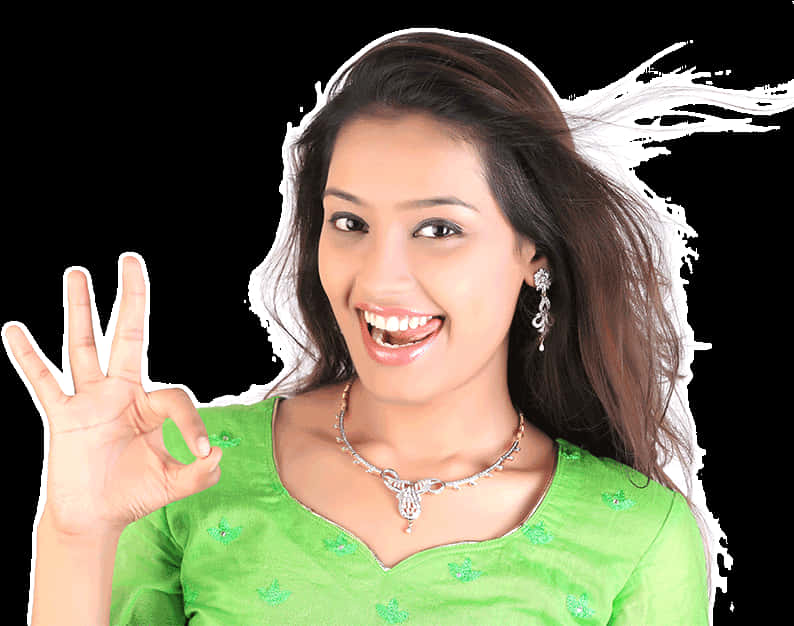 Smiling Indian Girl Giving Okay Sign PNG