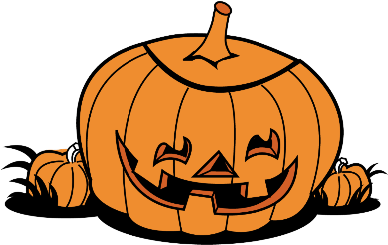 Smiling Jack O Lanternand Small Pumpkins PNG