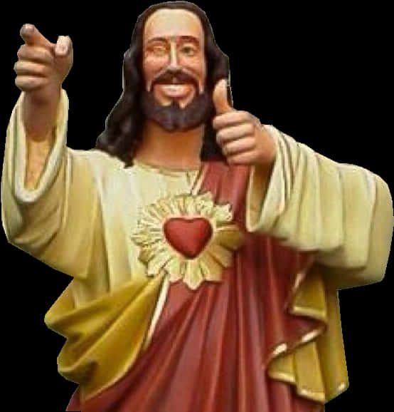 Smiling Jesus Figurine Thumbs Up PNG