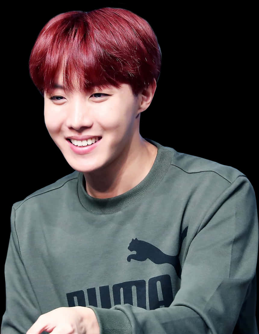 Smiling K Pop Artistin Green Puma Sweatshirt PNG