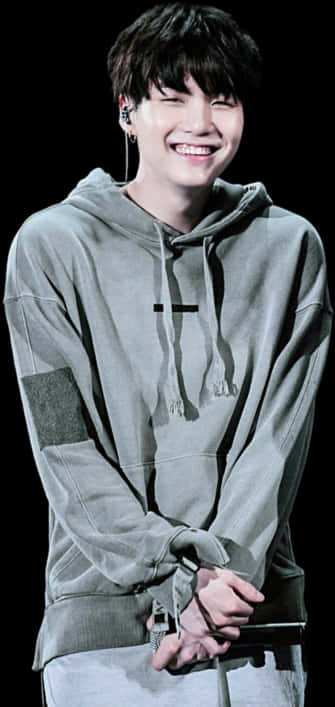 Smiling K Pop Starin Grey Hoodie PNG