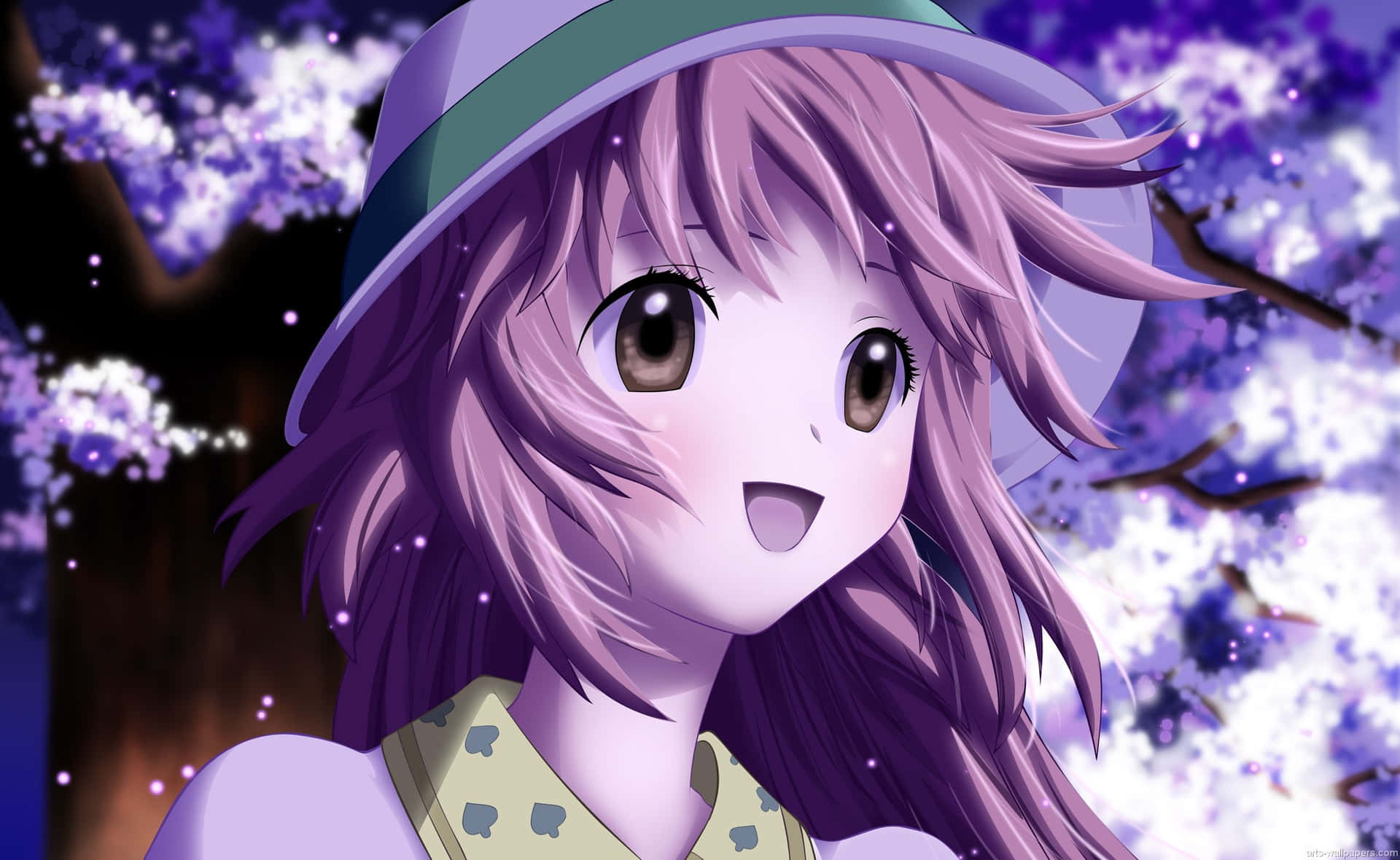 Leendekobato Med Lavendel Anime Tecknad Bildskärm. Wallpaper