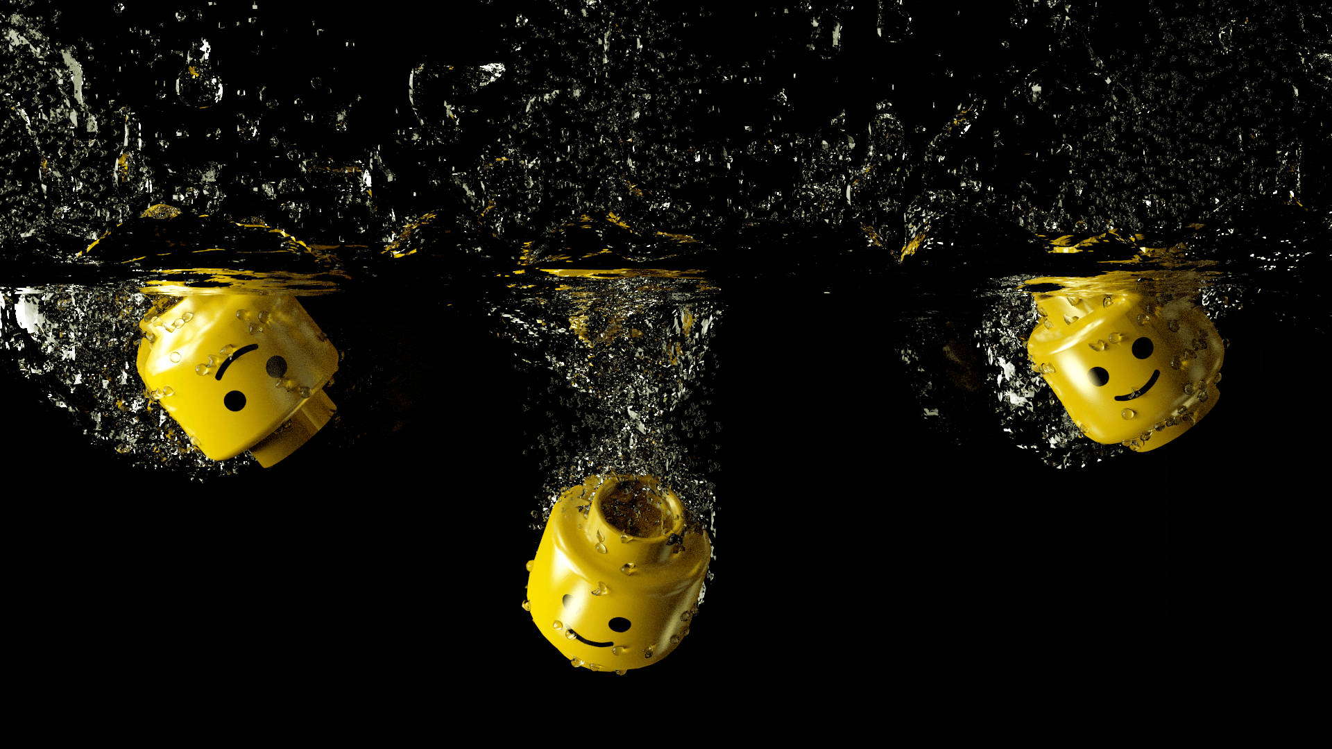Smiling Lego Heads In Water