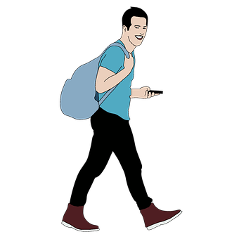 Smiling Man Carrying Backpack PNG