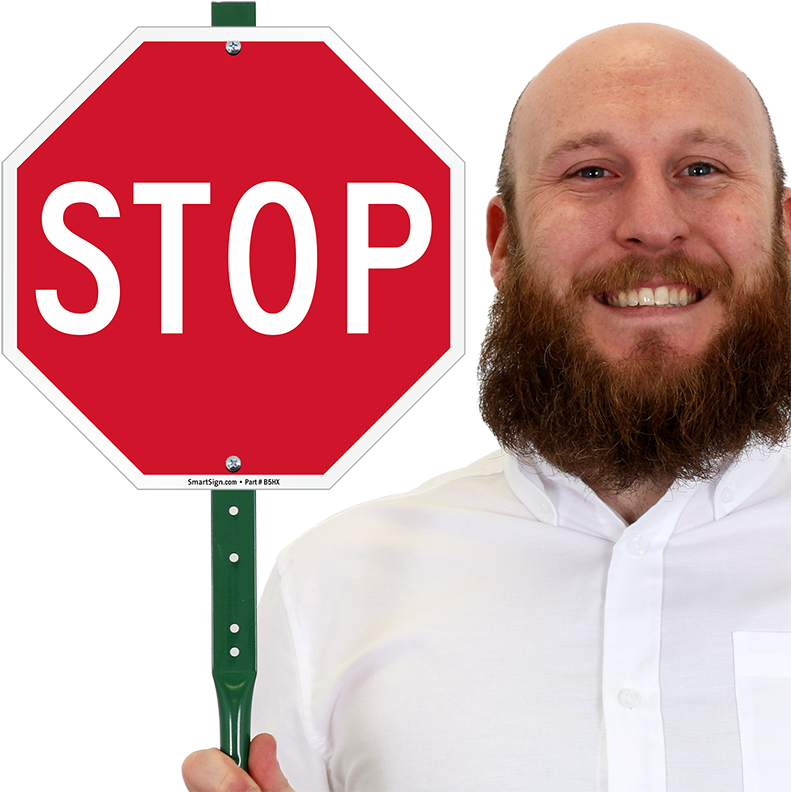 Download Smiling Man Holding Stop Sign