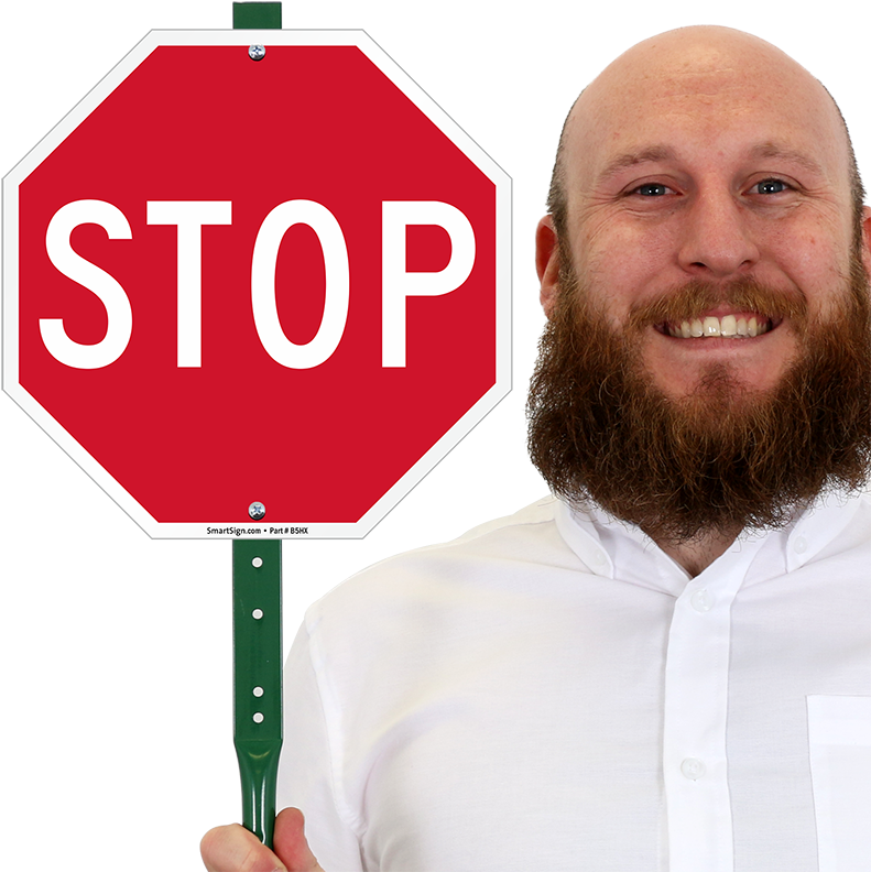 Smiling Man Holding Stop Sign PNG