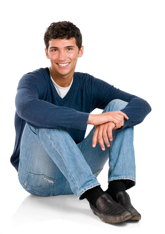 Smiling Man Seated Casually PNG