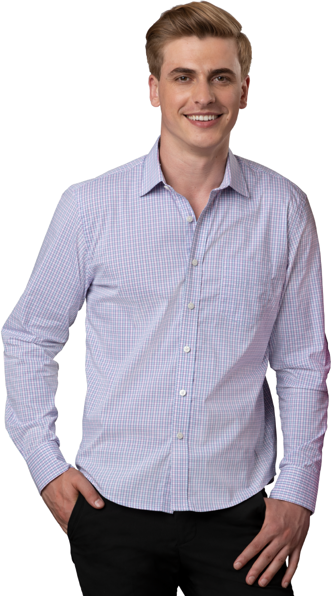 Smiling Manin Casual Checkered Shirt PNG