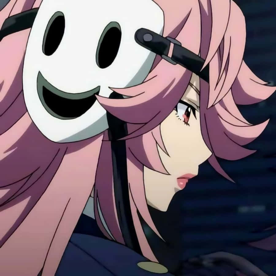 Smiling Mask Pink Haired Anime Character Wallpaper