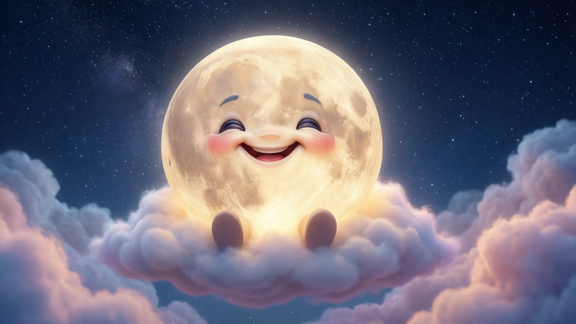Bulan tersenyum di awan Wallpaper