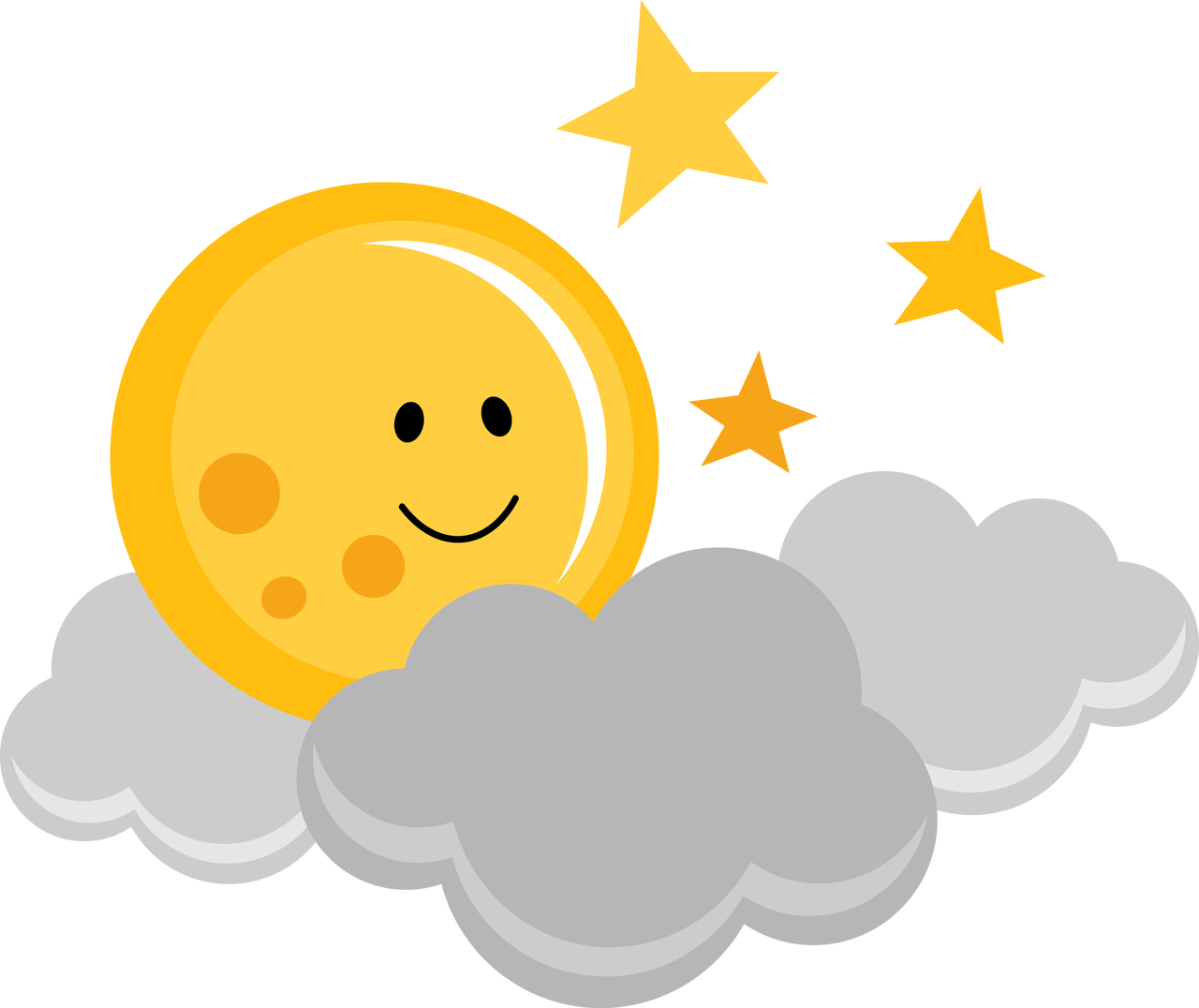 Smiling Moonand Stars Cloud Clipart PNG