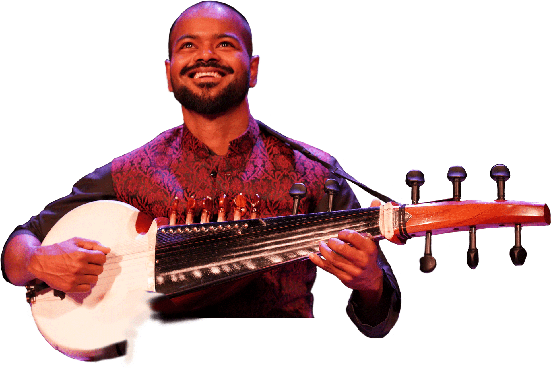 Smiling Musician Playing Sarod PNG