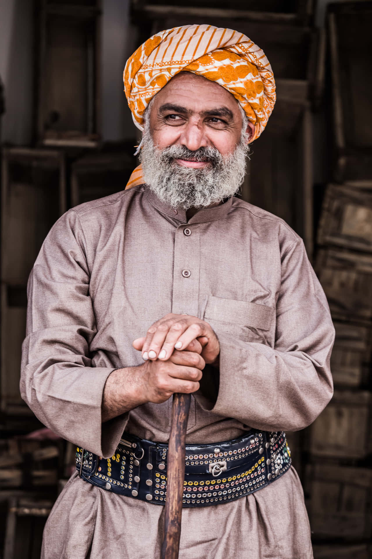 Smiling Old Arab Man Wearing Turban Wallpaper