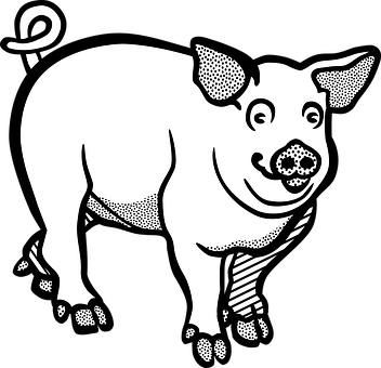 Smiling Pig Blackand White Illustration PNG