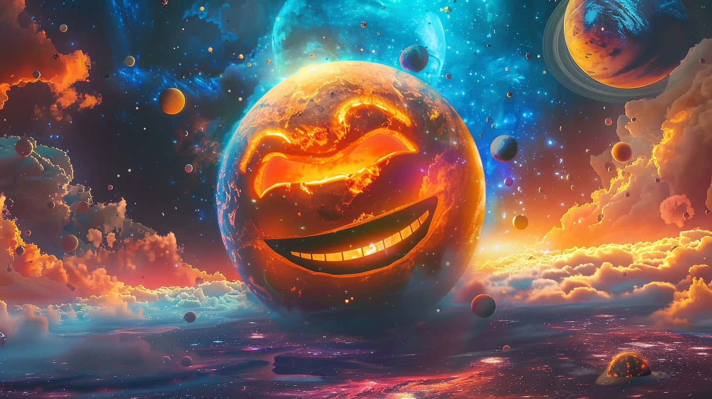 Smiling Planetin Cosmic Wonderland Wallpaper