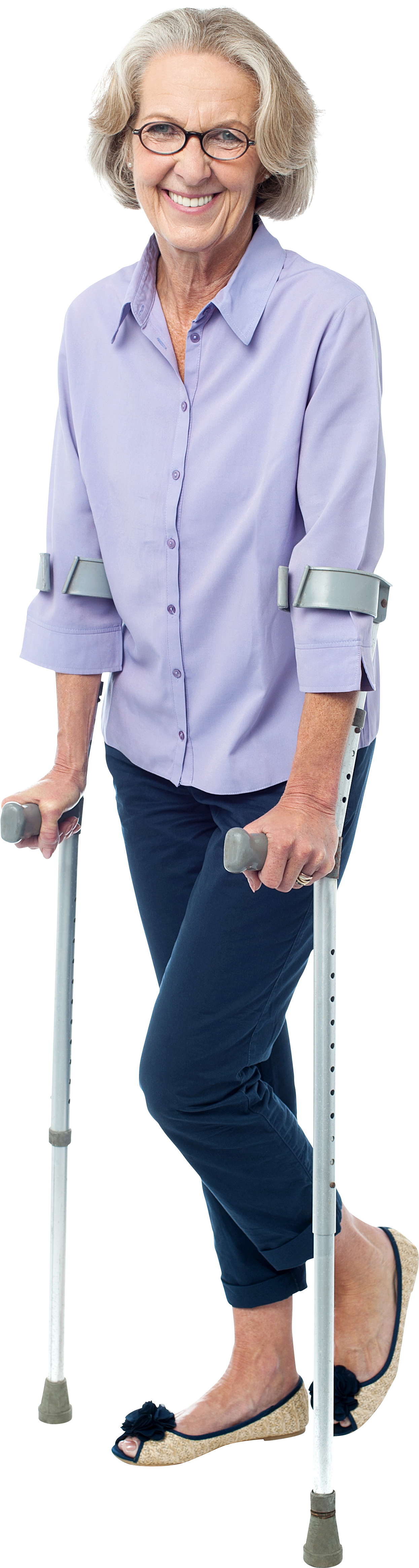 Smiling Senior Woman With Crutches PNG