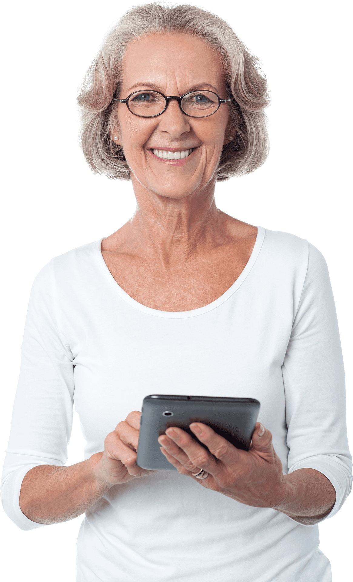 Smiling Senior Womanwith Tablet PNG