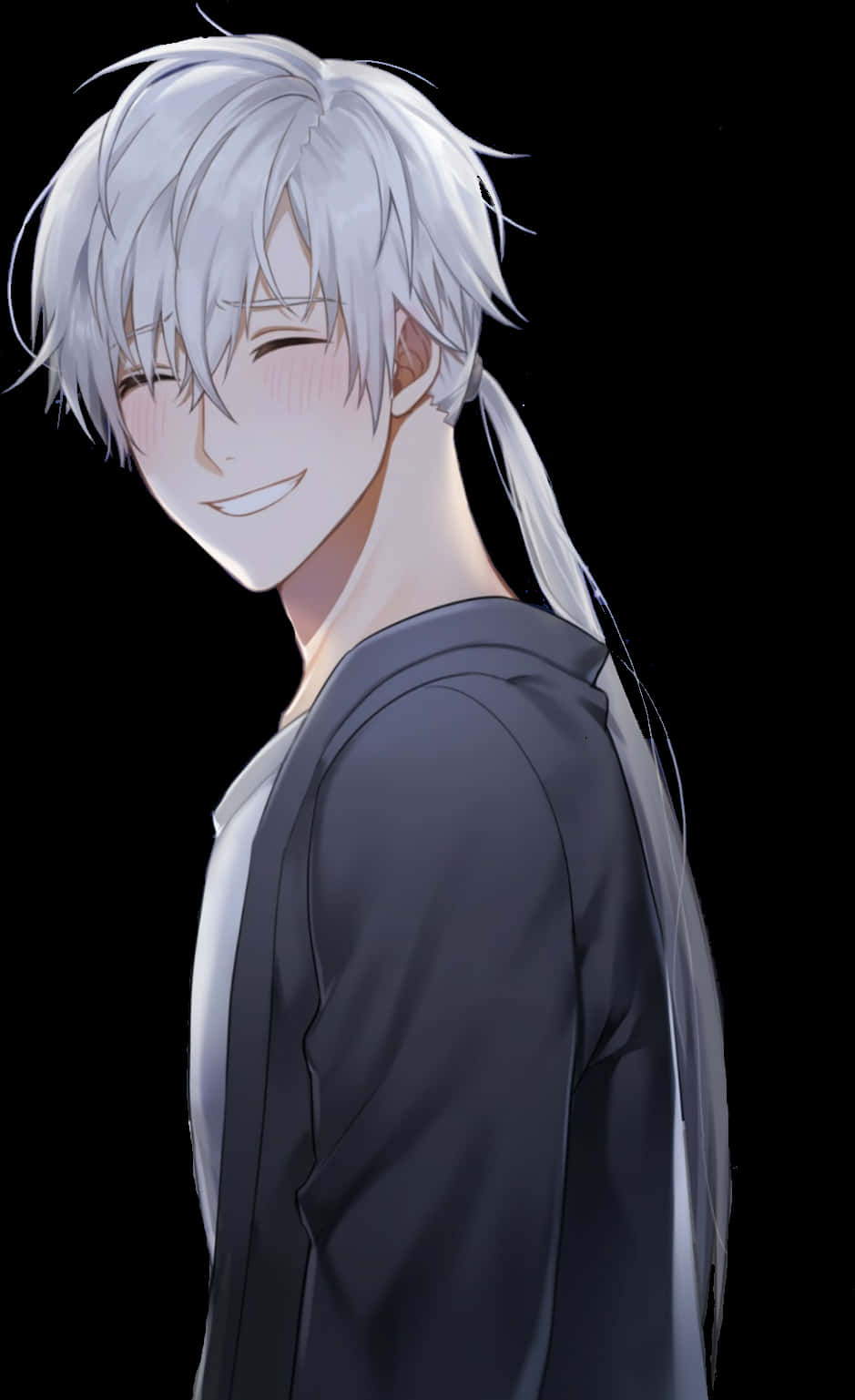 Smiling Silver Haired Anime Boy PNG