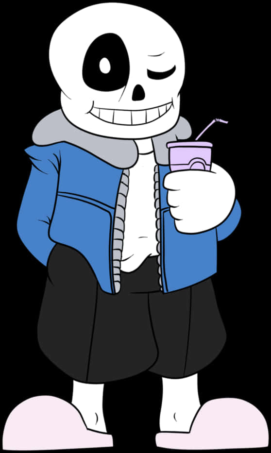 Smiling Skeleton Character Holding Drink PNG